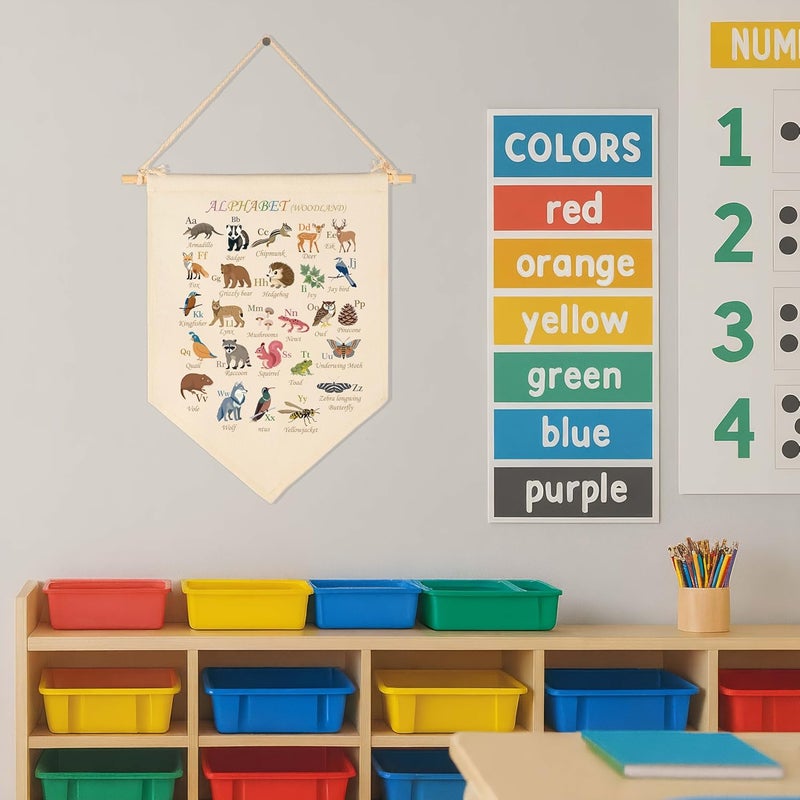 Sioial Nursery Classroom Baby Room Above Crib Reading Room Door Decoration-Baby,Shower,Birthday Christmas Gift for Boy Girl Kid-Canvas Hanging Flag Banner Pennant Wall Sign Decor-Alphabet Woodland Theme - Image 3